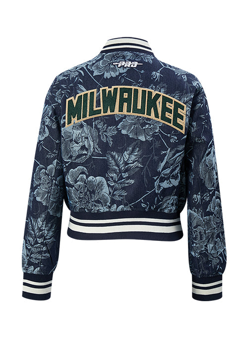 Women's Pro Standard Denim Rose Milwaukee Bucks Cropped Jacket-back