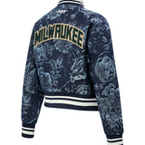 Women's Pro Standard Denim Rose Milwaukee Bucks Cropped Jacket-angled back