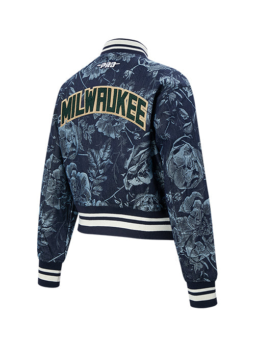 Women's Pro Standard Denim Rose Milwaukee Bucks Cropped Jacket-angled back