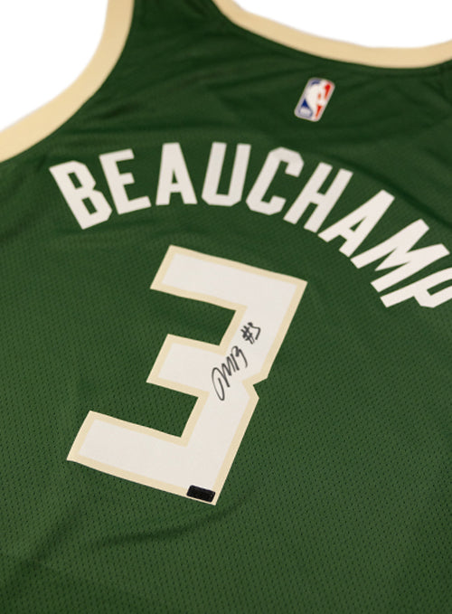Authentic Signed Nike Icon Edition Marjon Beauchamp Milwaukee Bucks Swingman Jersey-close up