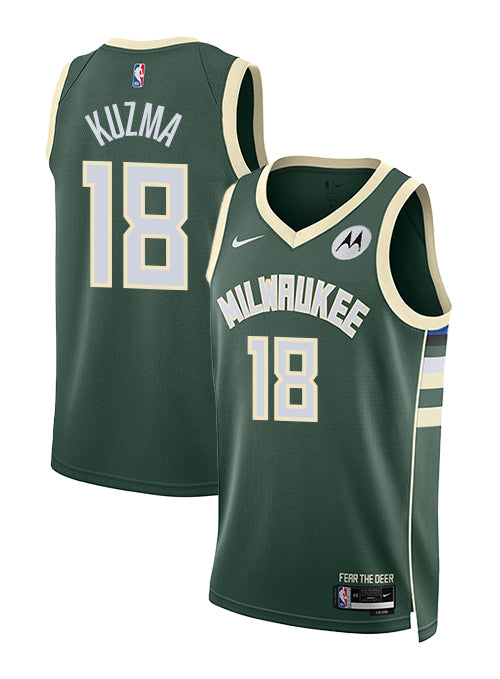 Nike 2022 Icon Edition Kyle Kuzma Milwaukee Bucks Swingman Jersey-collage