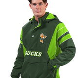 Starter Nylon Force Green Milwaukee buck 1/2 Snap Pullover Jacket-front