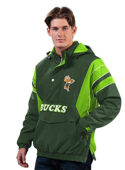 Starter Nylon Force Green Milwaukee buck 1/2 Snap Pullover Jacket-front