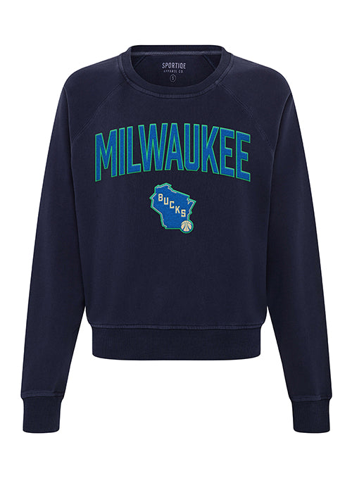 Women's Sportiqe 2023-24 City Edition Ashlyn Milwaukee Bucks Crewneck Sweatshirt