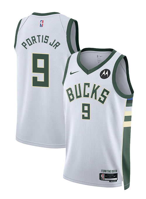 Nike 2022 Association Edition Bobby Portis Milwaukee Bucks Swingman Jersey-collage