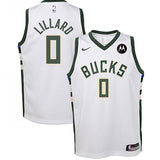 Youth Nike 2022 Association Damian Lillard Milwaukee Bucks Swingman Jersey-collage