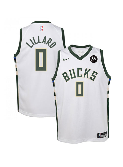 Youth Nike 2022 Association Damian Lillard Milwaukee Bucks Swingman Jersey-collage