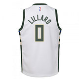 Youth Nike 2022 Association Damian Lillard Milwaukee Bucks Swingman Jersey-back