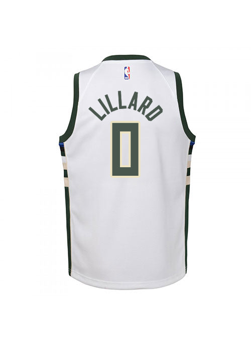 Youth Nike 2022 Association Damian Lillard Milwaukee Bucks Swingman Jersey-back