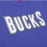 Mitchell & Ness HWC '93 Color Blocked Milwaukee Bucks T-Shirt in Purple and Grey - Zoom View Logo