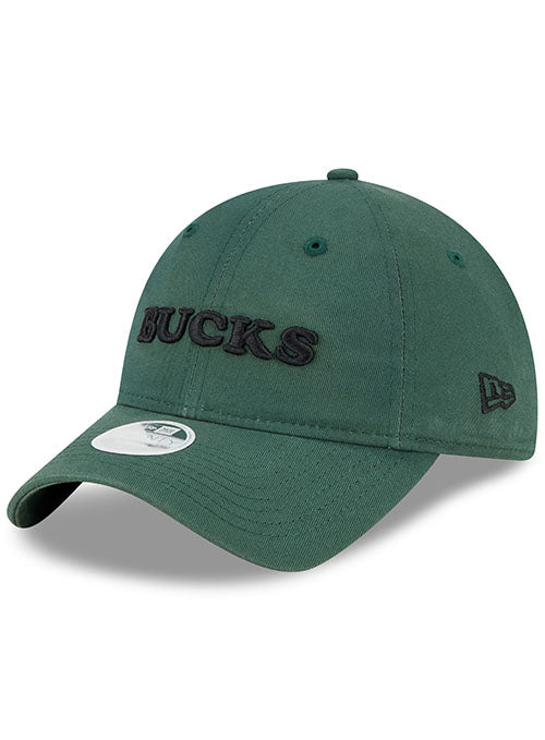 Women's New Era 9TWenty Shoutout Milwaukee Bucks Adjustable Hat In Green - Angled Left Side View