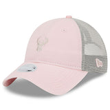 Women's New Era 9Twenty Micro Milwaukee Bucks Adjustable Hat In Pink & Grey - Angled Left Side View