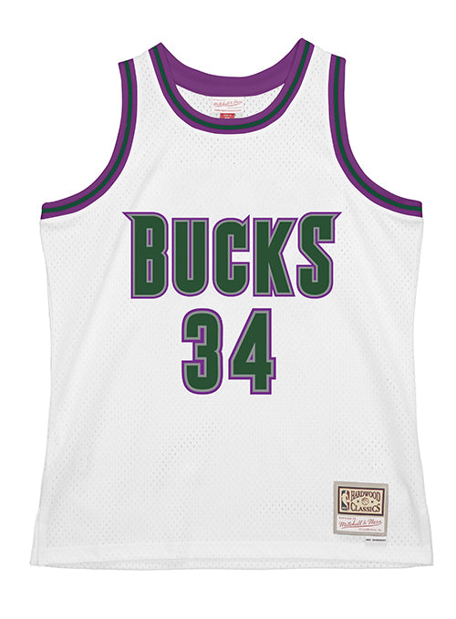 Mitchell & Ness Hardwood Classics Ray Allen 1996 Milwaukee Bucks Swingman Jersey In White - Front View