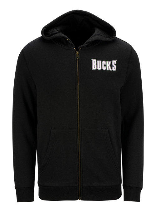 Mitchell & Ness HWC 90's Heavyweight Milwaukee Bucks Full Zip Hooded Sweatshirt In Black - Front View