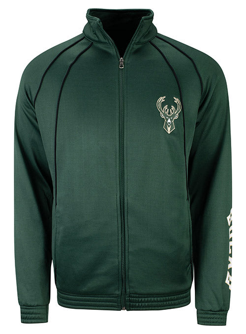 Big & Tall Fanatics Track Piping Milwaukee Bucks Full Zip Jacket In Green - Front View
