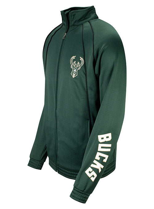 Big & Tall Fanatics Track Piping Milwaukee Bucks Full Zip Jacket In Green - Left Side View