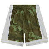 Mitchell & Ness HWC 2000 Ghost Camo Milwaukee Bucks Swingman Shorts In Green & White - Front View