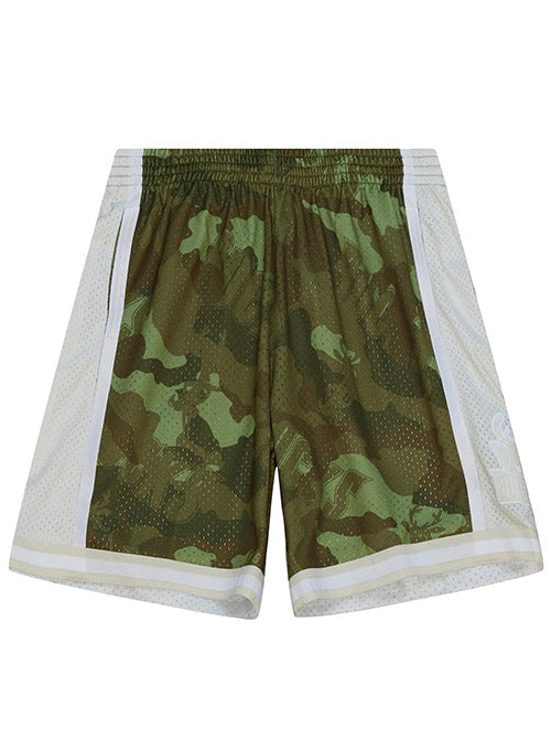 Mitchell & Ness HWC 2000 Ghost Camo Milwaukee Bucks Swingman Shorts In Green & White - Front View