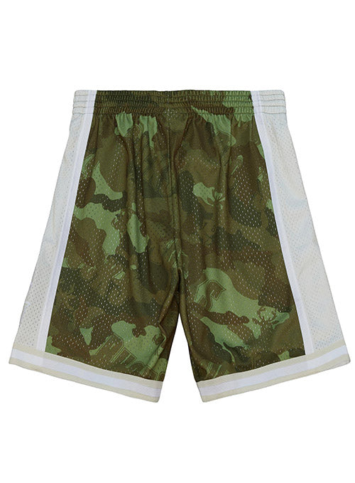 Mitchell & Ness HWC 2000 Ghost Camo Milwaukee Bucks Swingman Shorts In Green & White - Back View