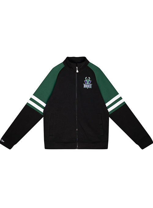 Mitchell & Ness Hardwood Classics MVP 2.0 Milwaukee Bucks Full Zip Track Jacket In Black - Front View