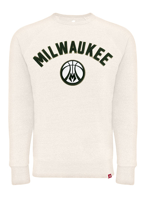 Men's Sportiqe Crew Neck Harmon Burling Ball Bone Milwaukee Bucks Sweatshirt In Cream - Front View