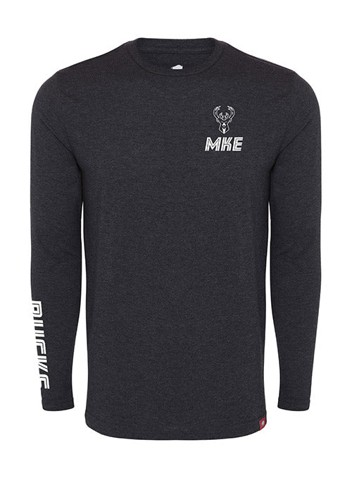 Sportiqe Long-Sleeve Comfy Stack Black Milwaukee Bucks T-Shirt - Front View