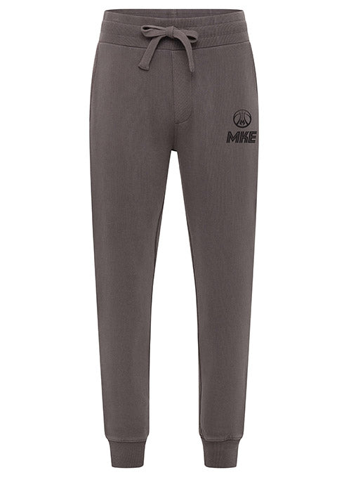 Men's Sportiqe Jogger Boon Stack Pewter Milwaukee Bucks Pants In Grey - Front View