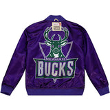 Mitchell & Ness HWC '93 Reverse Milwaukee Bucks Lightweight Varsity Jacket In Gold & Purple - Purple Back View