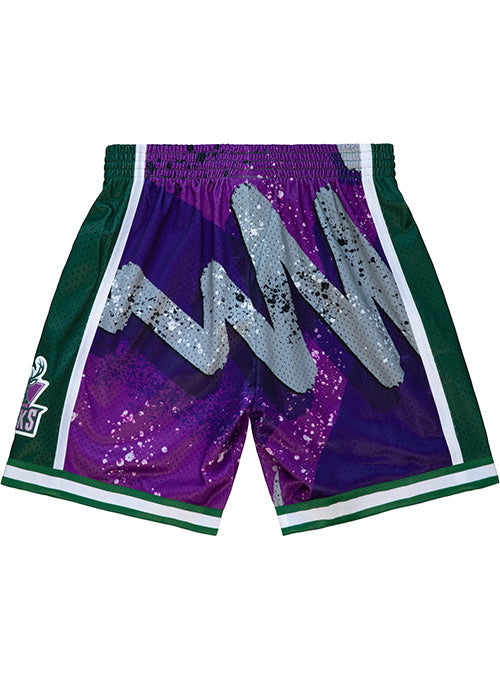 Mitchell & Ness Hyper Hoops Milwaukee Bucks Swingman Shorts In Purple & Green - Back View