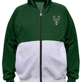 Big & Tall Profile Split Green Milwaukee Bucks Sweatshirt Jacket In Green & Grey - Front View
