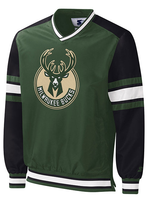 Starter Yard Line Milwaukee Bucks Pullover In Green & Black - Front View