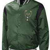 Starter Satin Force Play Milwaukee Bucks Jacket In Green - Front View