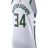 Nike 2022 Association Edition Giannis Antetokounmpo Milwaukee Bucks Authentic Jersey In White - Back View