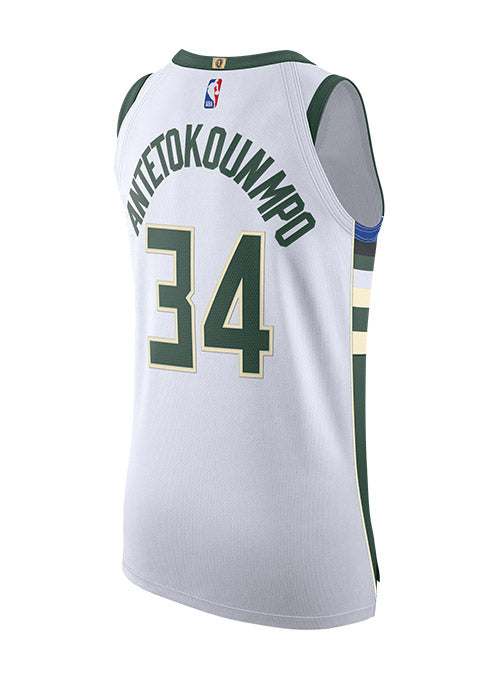 Nike 2022 Association Edition Giannis Antetokounmpo Milwaukee Bucks Authentic Jersey In White - Back View