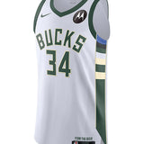 Nike 2022 Association Edition Giannis Antetokounmpo Milwaukee Bucks Authentic Jersey In White - Front View