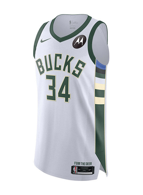 Nike 2022 Association Edition Giannis Antetokounmpo Milwaukee Bucks Authentic Jersey In White - Front View