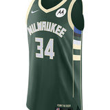 Nike 2022 Icon Edition Giannis Antetokounmpo Milwaukee Bucks Authentic Jersey In Green - Front View