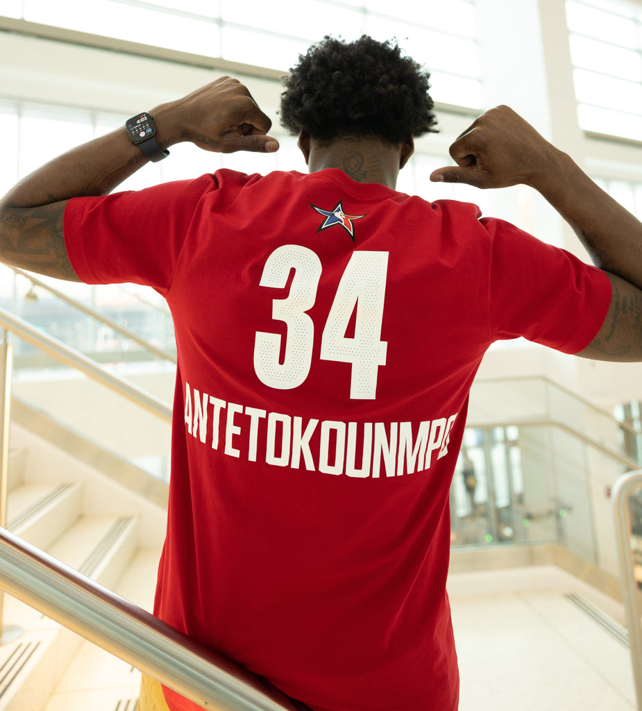 Giannis Antetokounmpo Jordan Brand 2023 NBA All-Star Game Name & Number T- Shirt - Blue