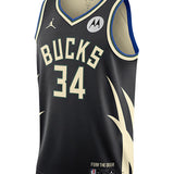 Jordan 2022 Statement Edition Giannis Antetokounmpo Milwaukee Bucks Swingman Jersey In Black - Front View