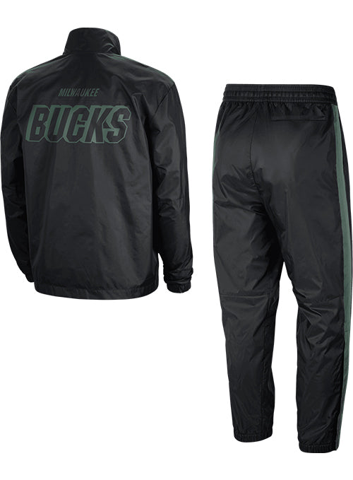 Nike Tracksuit Courtside 22 Black Milwaukee Bucks Outfit In Black & Green - Jacket & Pants Back View