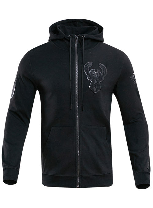 Pro Standard Triple Black Milwaukee Bucks Full Zip Hooded Sweatshirt In Black - Front View
