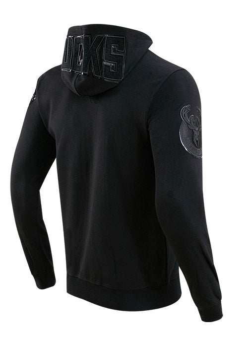 Pro Standard Triple Black Milwaukee Bucks Full Zip Hooded Sweatshirt In Black - Back View