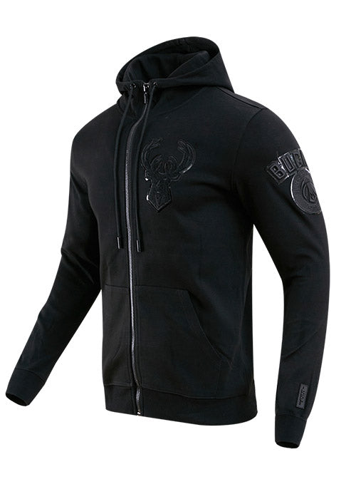 Pro Standard Triple Black Milwaukee Bucks Full Zip Hooded Sweatshirt In Black - Left Side View