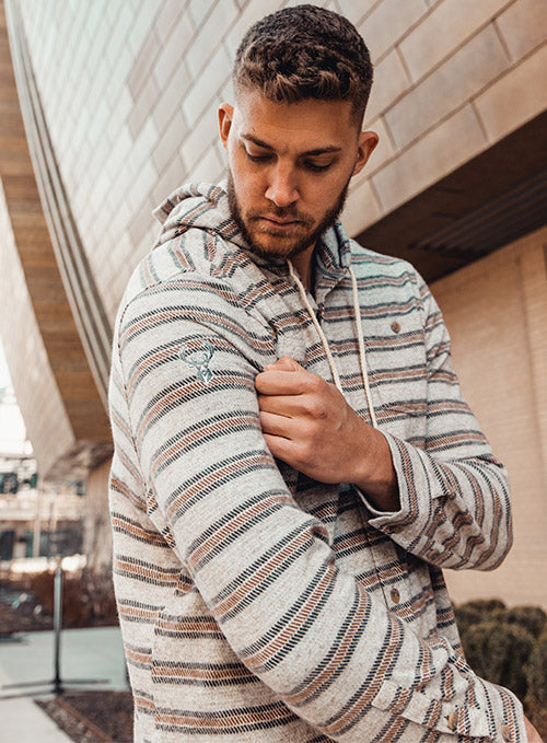 Johnnie-O Barta Milwaukee Bucks Button Up Hooded Jacket In Grey - Right Side View On Meyers Leonard