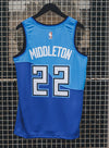 Nike Khris Middleton 2020-21 City Milwaukee Bucks Swingman Jersey In Blue - Back View On Hanger