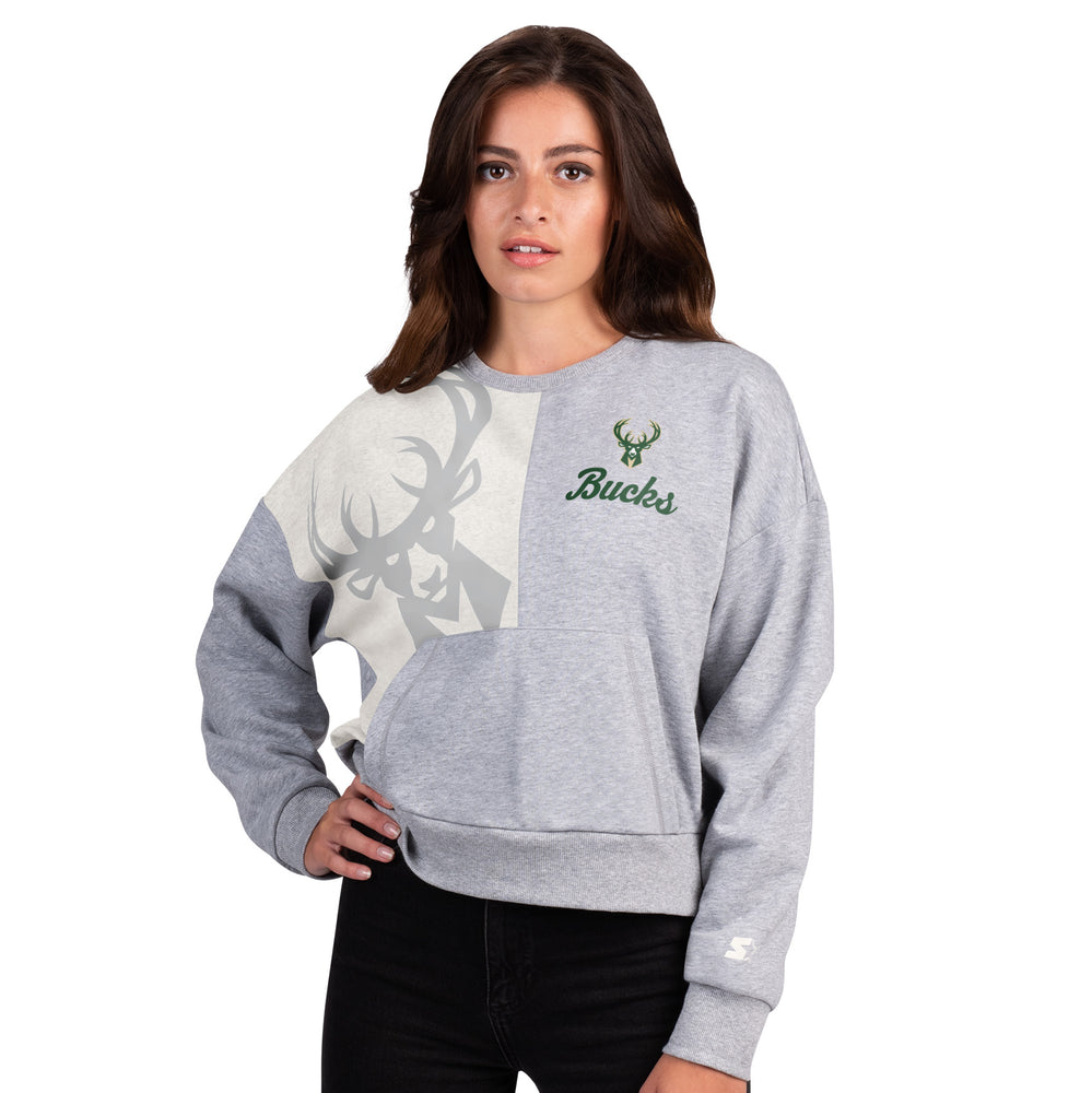 Women's Starter Gridiron Milwaukee Bucks Crewneck Sweatshirt