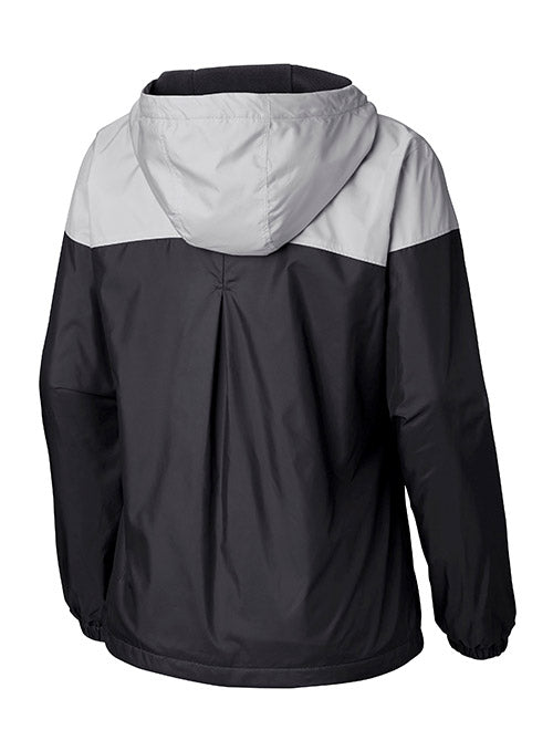 Women's Columbia Flash Forward Milwaukee Bucks Full Zip Windbreaker Jacket In Black & Grey - Back View