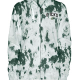 Women's New Era Lounge Dye Milwaukee Bucks Full Zip Hooded Sweatshirt In White & Green - Front View