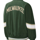 Women's Starter Crinkle Pinnacle Milwaukee Bucks Jacket In Green - Back View