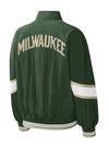 Women's Starter Crinkle Pinnacle Milwaukee Bucks Jacket In Green - Back View